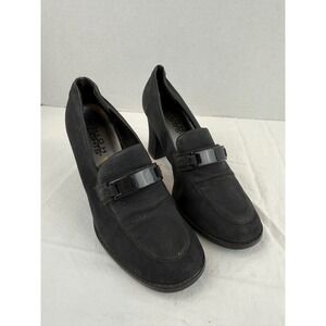 High Lights‎ Black Block Heel Loafers Buckle Detail Pumps Womens Size 7